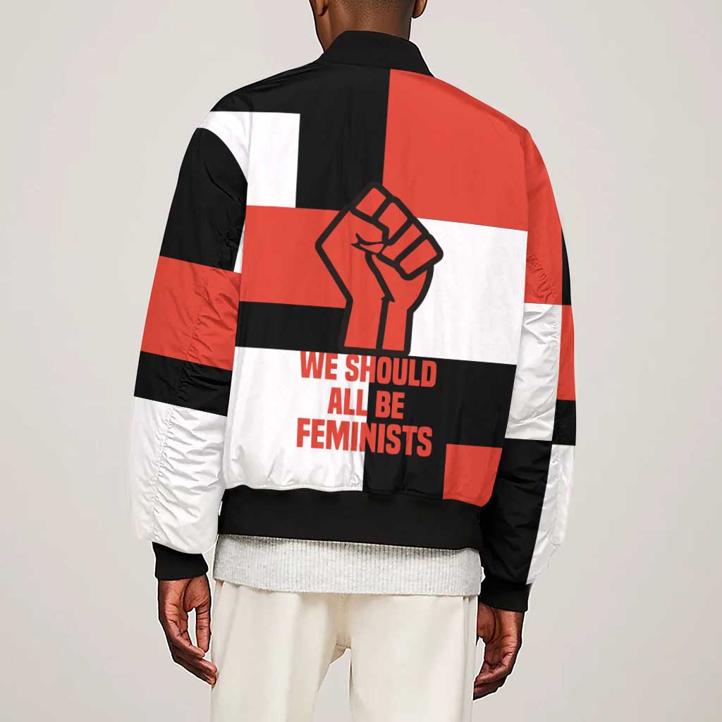 Chimamanda Ngozi Adichie Sleeve Zip Bomber Jacket with Bold Red Portrait, We Should All Be Feminists Quote - African Pride