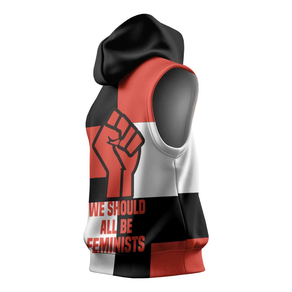 Chimamanda Ngozi Adichie Sleeveless Hoodie with Bold Red Portrait, We Should All Be Feminists Quote - African Pride