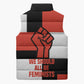 Chimamanda Ngozi Adichie Sleeveless Puffer Jacket with Bold Red Portrait, We Should All Be Feminists Quote - African Pride