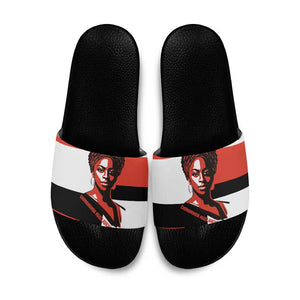 Chimamanda Ngozi Adichie Slide Sandals with Bold Red Portrait, We Should All Be Feminists Quote - African Pride