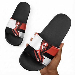 Chimamanda Ngozi Adichie Slide Sandals with Bold Red Portrait, We Should All Be Feminists Quote - African Pride