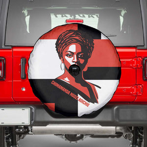 Chimamanda Ngozi Adichie Spare Tire Cover with Bold Red Portrait, We Should All Be Feminists Quote - African Pride