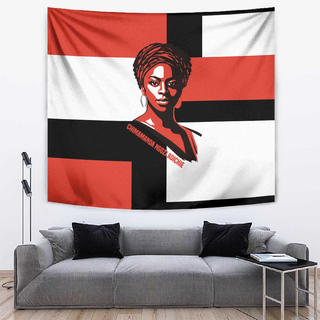 Chimamanda Ngozi Adichie Tapestry with Bold Red Portrait, We Should All Be Feminists Quote - African Pride