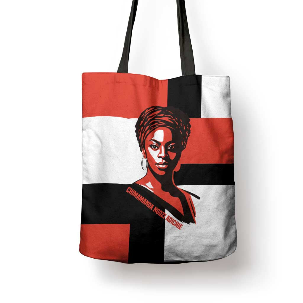 Chimamanda Ngozi Adichie Tote Bag with Bold Red Portrait, We Should All Be Feminists Quote - African Pride