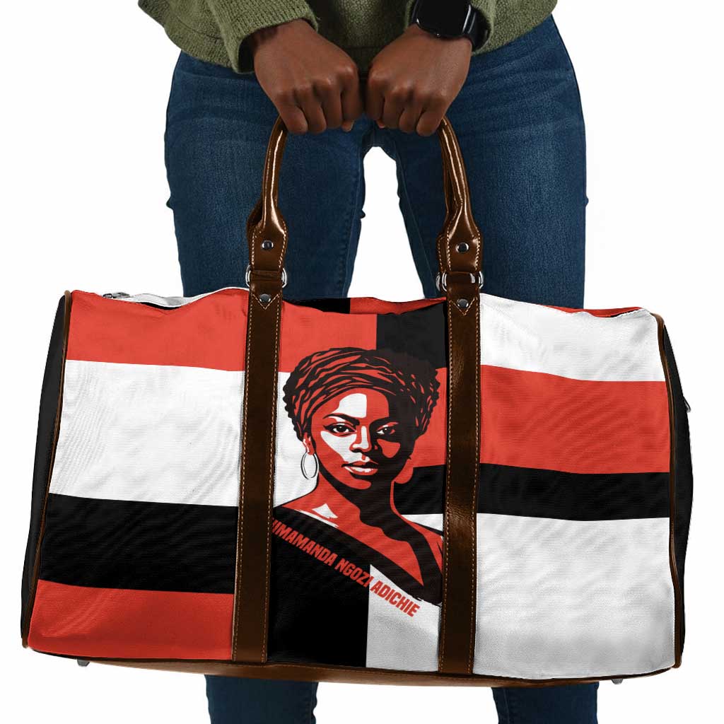 Chimamanda Ngozi Adichie Travel Bag with Bold Red Portrait, We Should All Be Feminists Quote - African Pride