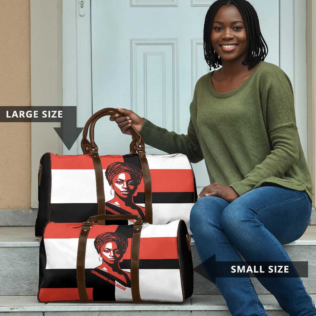 Chimamanda Ngozi Adichie Travel Bag with Bold Red Portrait, We Should All Be Feminists Quote - African Pride