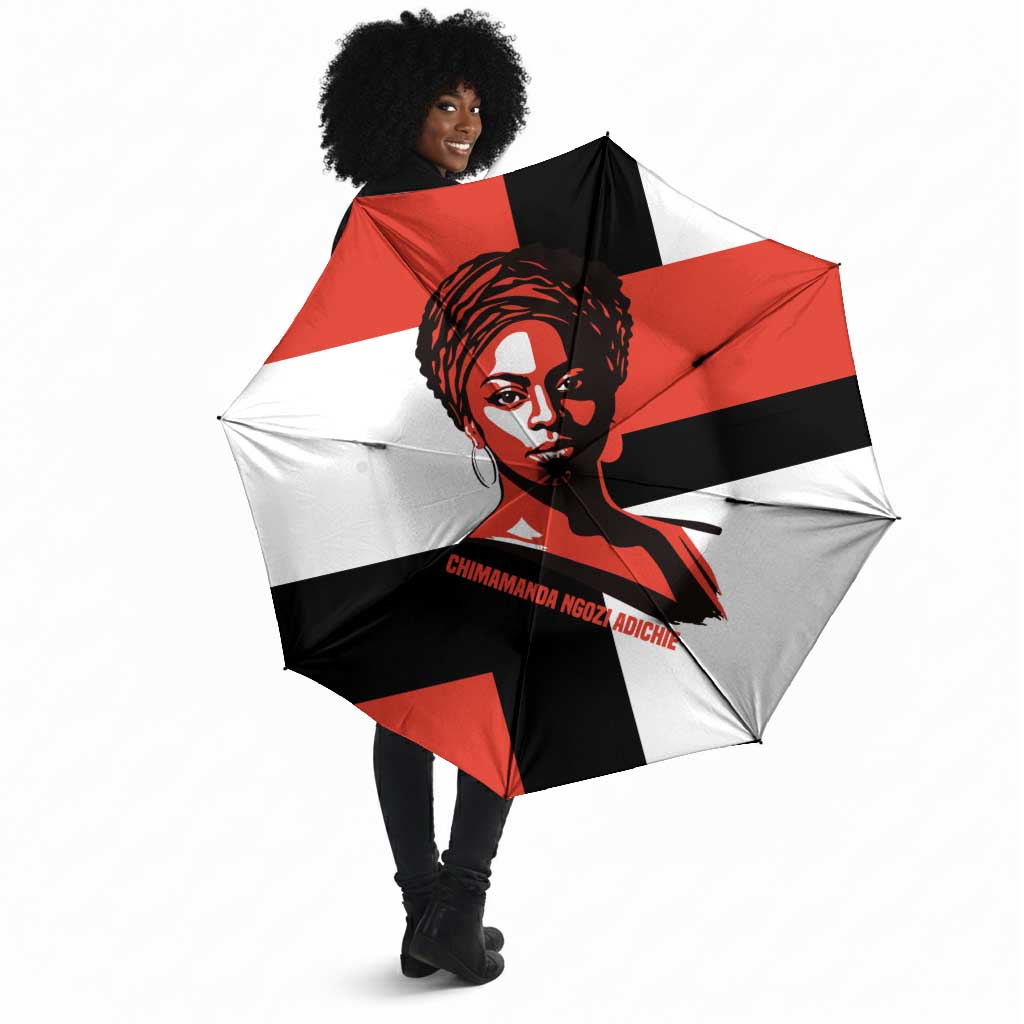 Chimamanda Ngozi Adichie Umbrella with Bold Red Portrait, We Should All Be Feminists Quote - African Pride