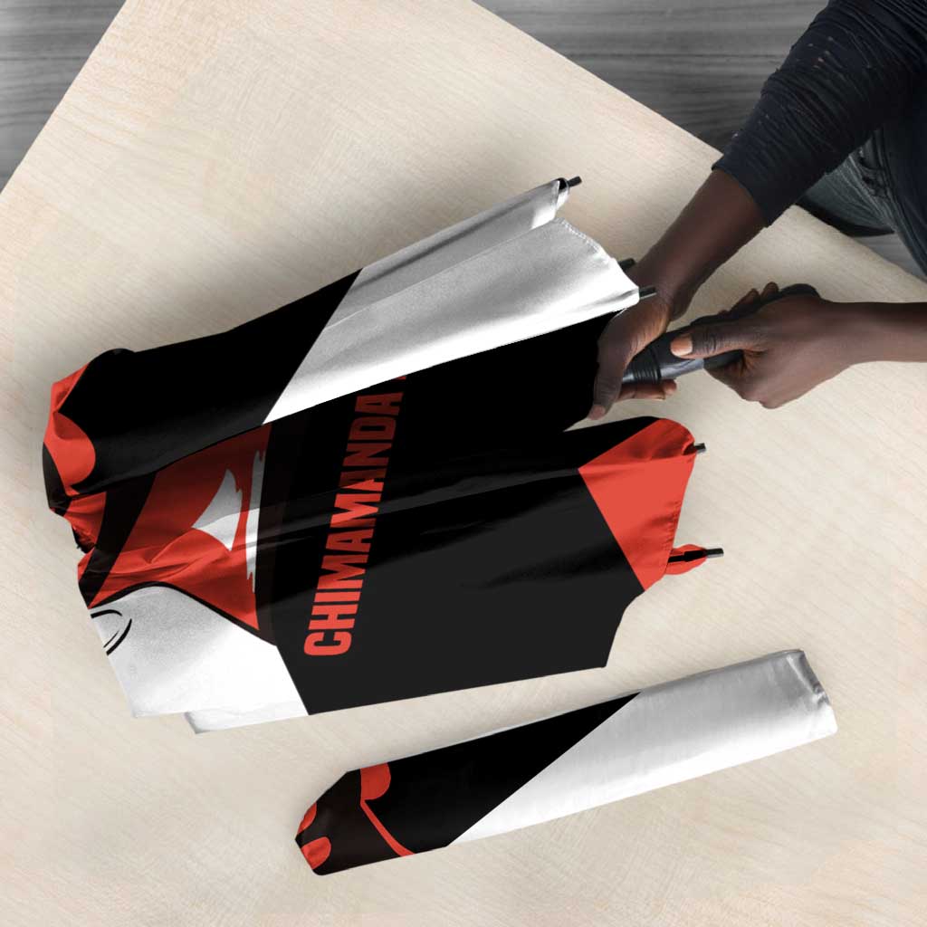 Chimamanda Ngozi Adichie Umbrella with Bold Red Portrait, We Should All Be Feminists Quote - African Pride