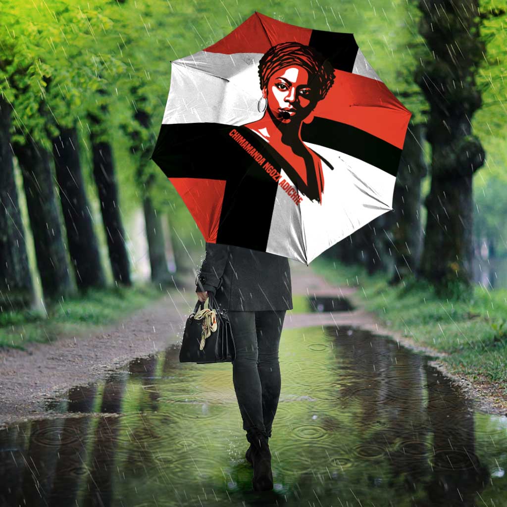 Chimamanda Ngozi Adichie Umbrella with Bold Red Portrait, We Should All Be Feminists Quote - African Pride