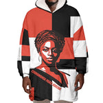 Chimamanda Ngozi Adichie Wearable Blanket Hoodie with Bold Red Portrait, We Should All Be Feminists Quote - African Pride