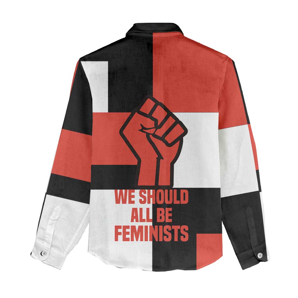 Chimamanda Ngozi Adichie Women Casual Shirt with Bold Red Portrait, We Should All Be Feminists Quote - African Pride