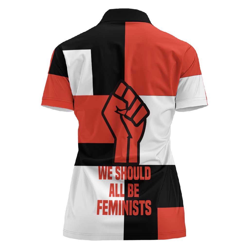 Chimamanda Ngozi Adichie Women Polo Shirt with Bold Red Portrait, We Should All Be Feminists Quote - African Pride