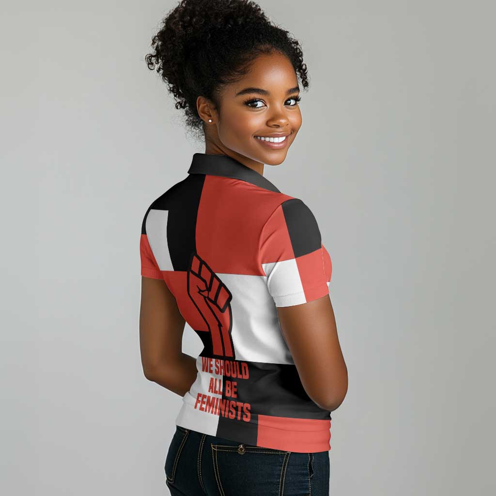 Chimamanda Ngozi Adichie Women Polo Shirt with Bold Red Portrait, We Should All Be Feminists Quote - African Pride