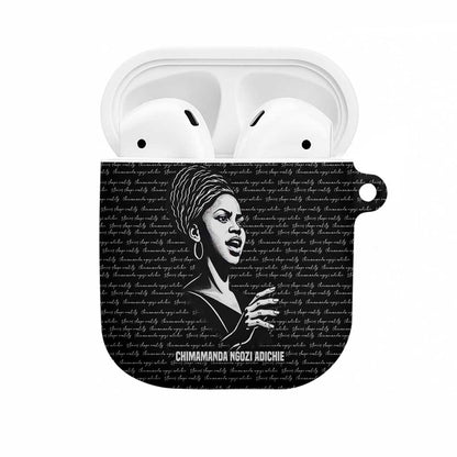 Chimamanda Ngozi Adichie AirPods Case with Expressive Speaking Portrait, Stories Shape Reality - African Pride