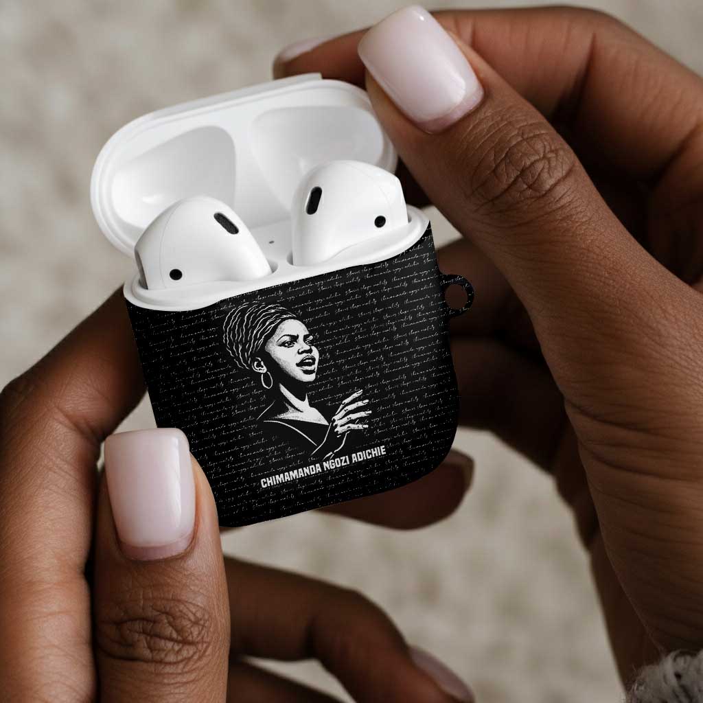 Chimamanda Ngozi Adichie AirPods Case with Expressive Speaking Portrait, Stories Shape Reality - African Pride