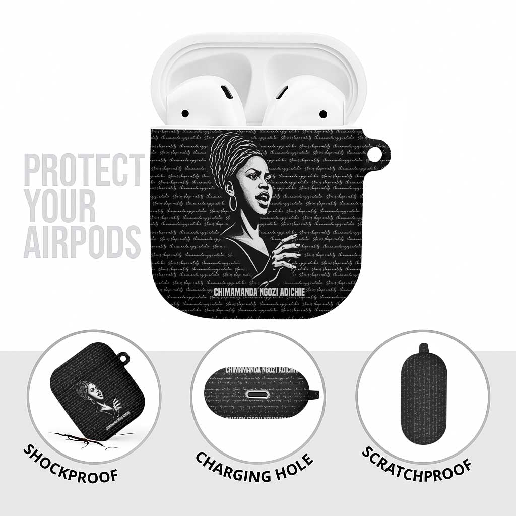 Chimamanda Ngozi Adichie AirPods Case with Expressive Speaking Portrait, Stories Shape Reality - African Pride