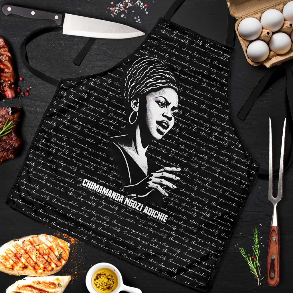 Chimamanda Ngozi Adichie Apron with Expressive Speaking Portrait, Stories Shape Reality - African Pride