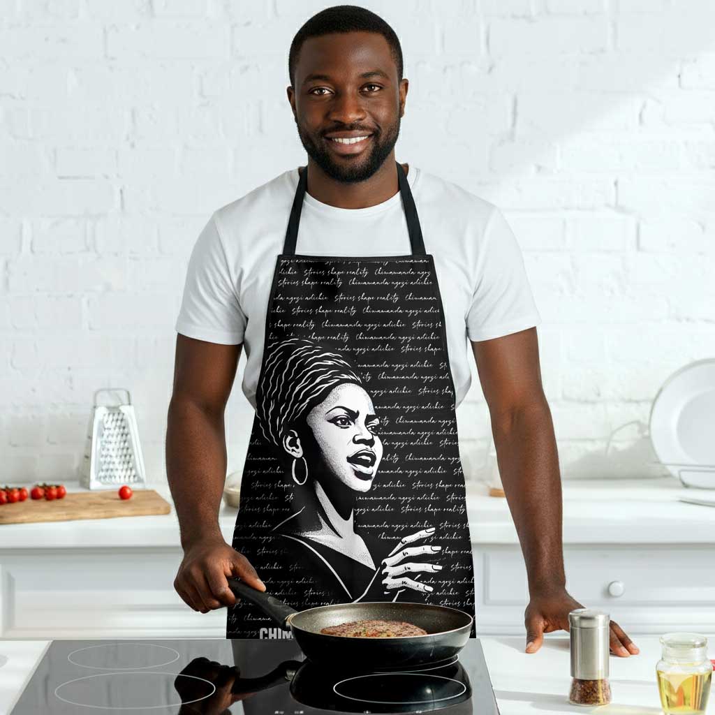 Chimamanda Ngozi Adichie Apron with Expressive Speaking Portrait, Stories Shape Reality - African Pride