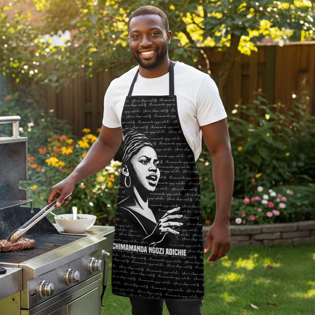 Chimamanda Ngozi Adichie Apron with Expressive Speaking Portrait, Stories Shape Reality - African Pride