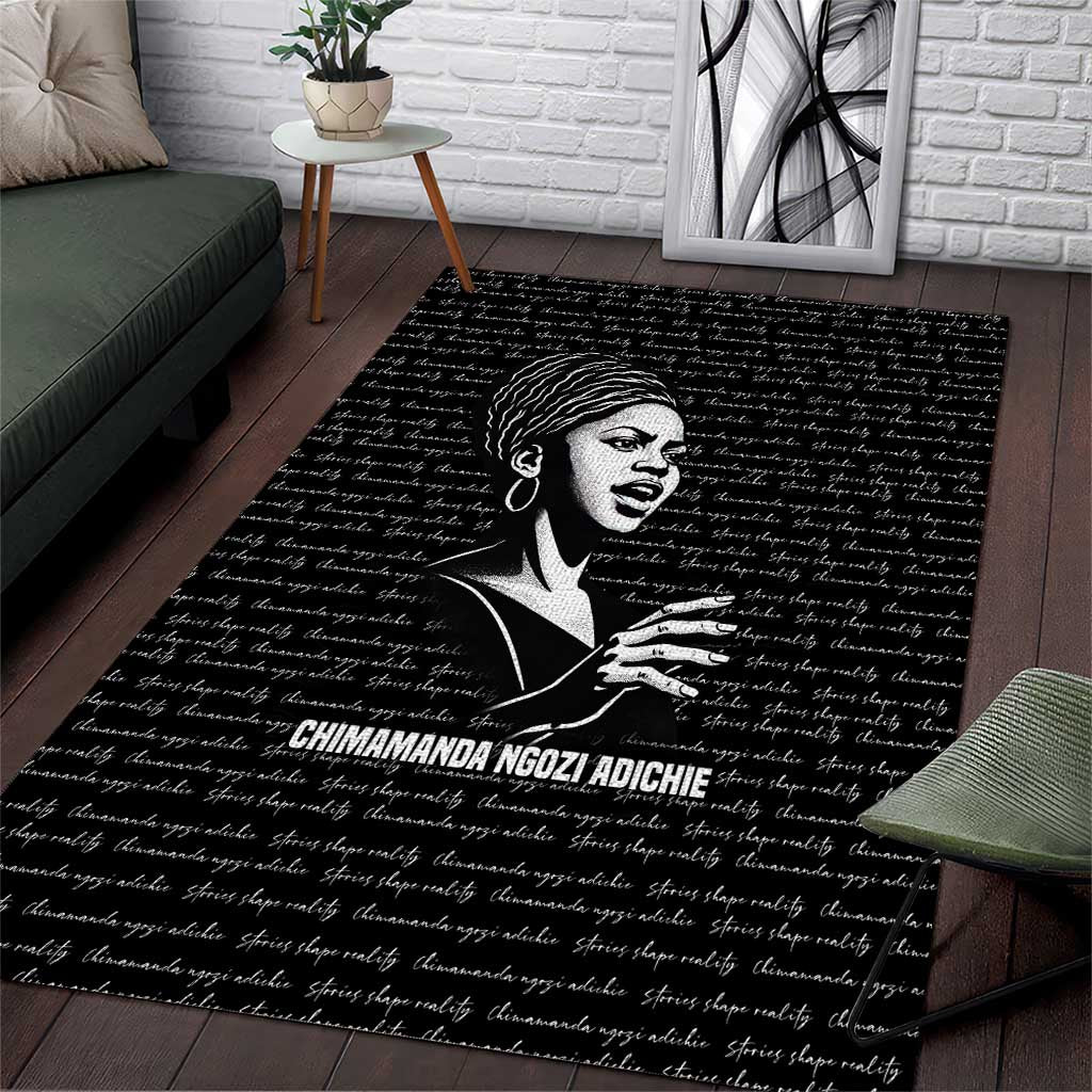 Chimamanda Ngozi Adichie Area Rug with Expressive Speaking Portrait, Stories Shape Reality - African Pride