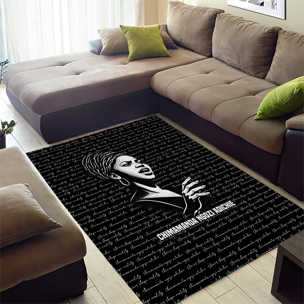 Chimamanda Ngozi Adichie Area Rug with Expressive Speaking Portrait, Stories Shape Reality - African Pride