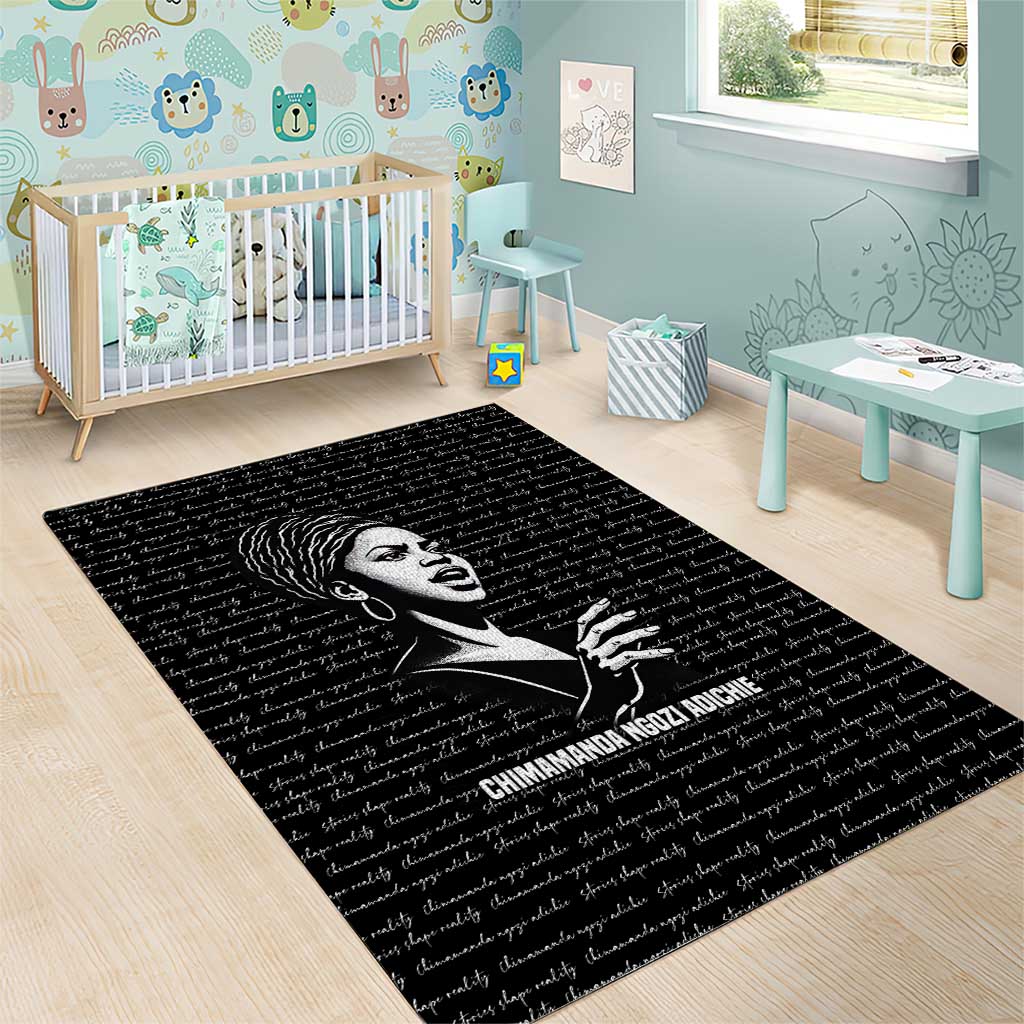 Chimamanda Ngozi Adichie Area Rug with Expressive Speaking Portrait, Stories Shape Reality - African Pride