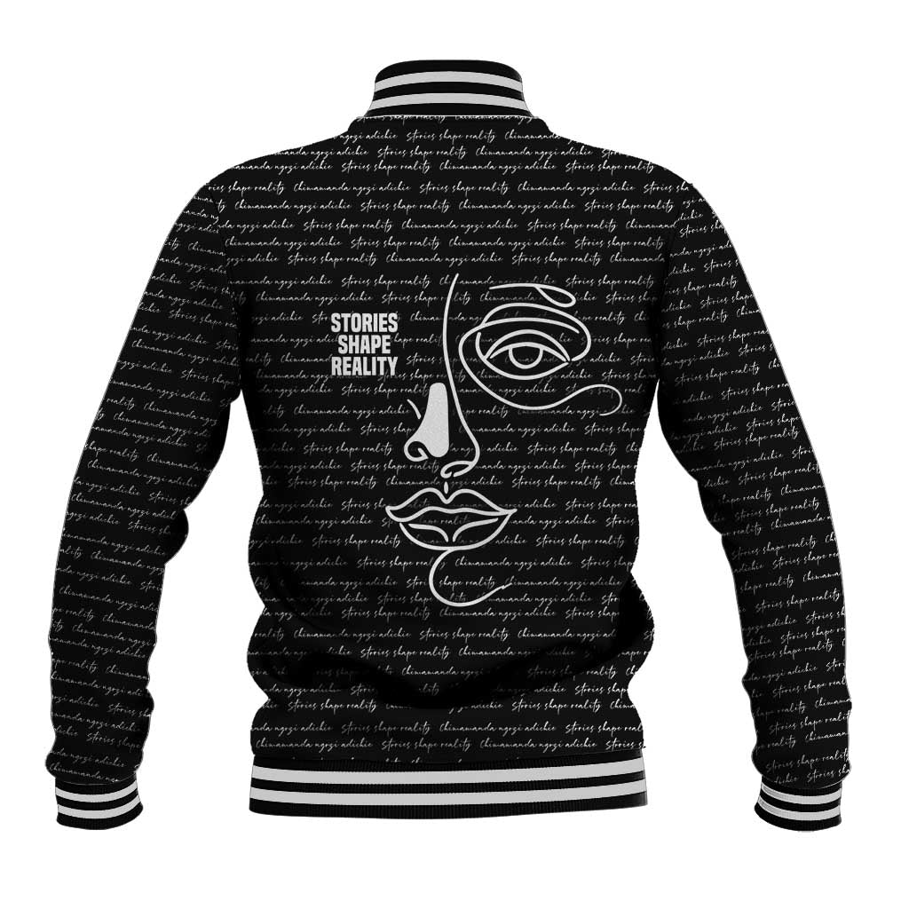 Chimamanda Ngozi Adichie Baseball Jacket with Expressive Speaking Portrait, Stories Shape Reality - African Pride