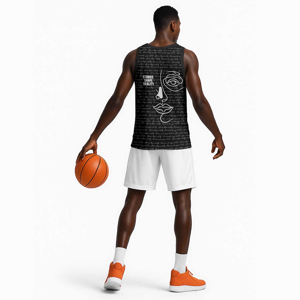 Chimamanda Ngozi Adichie Basketball Jersey with Expressive Speaking Portrait, Stories Shape Reality - African Pride