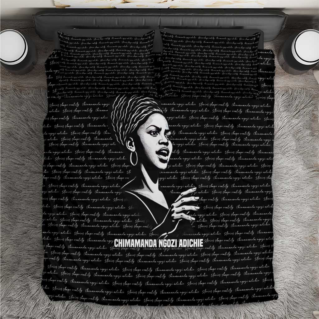 Chimamanda Ngozi Adichie Bedding Set with Expressive Speaking Portrait, Stories Shape Reality - African Pride