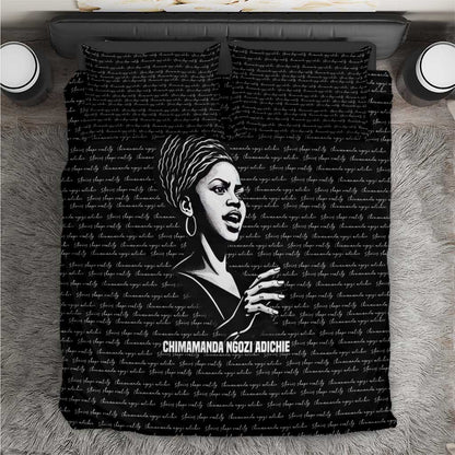 Chimamanda Ngozi Adichie Bedding Set with Expressive Speaking Portrait, Stories Shape Reality - African Pride