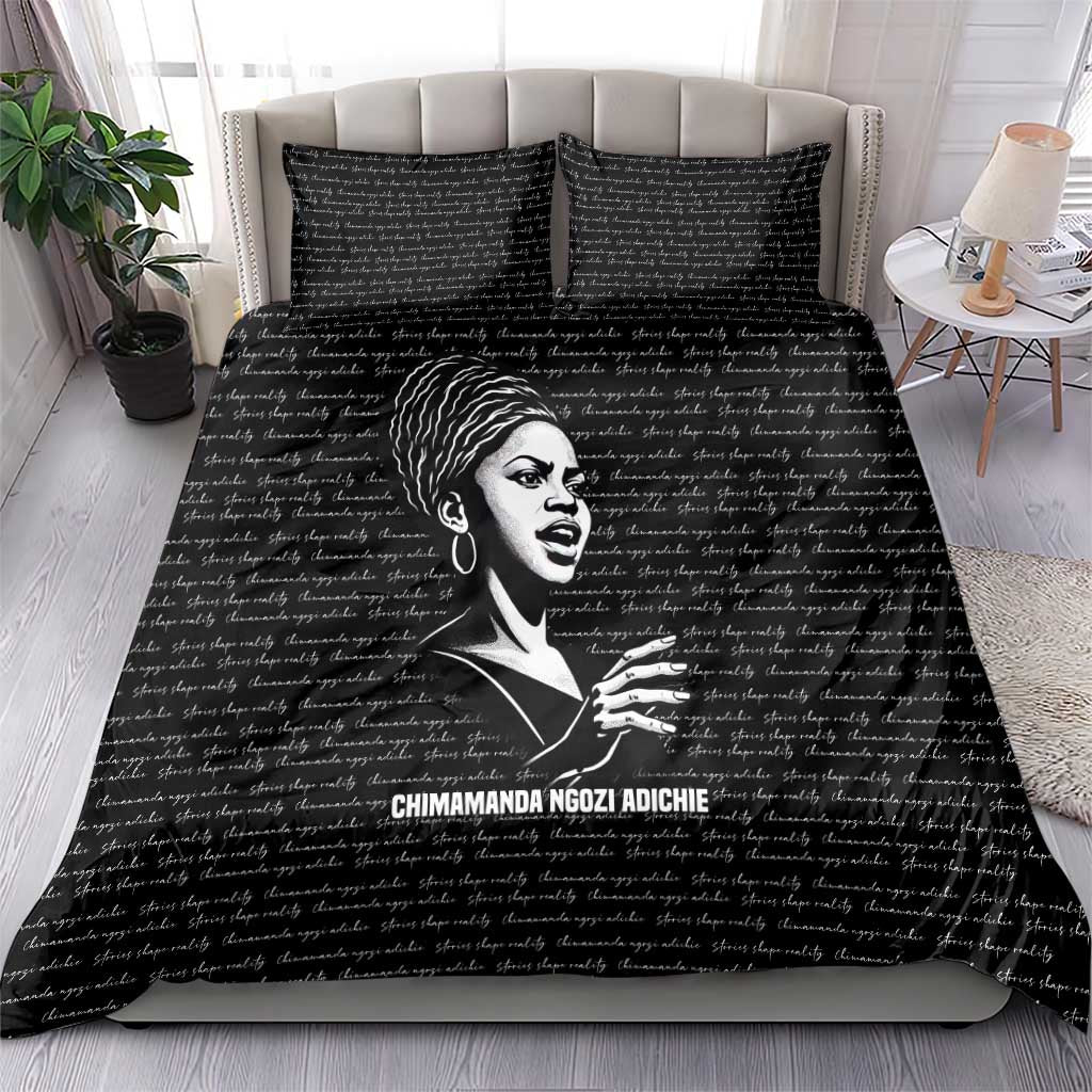 Chimamanda Ngozi Adichie Bedding Set with Expressive Speaking Portrait, Stories Shape Reality - African Pride