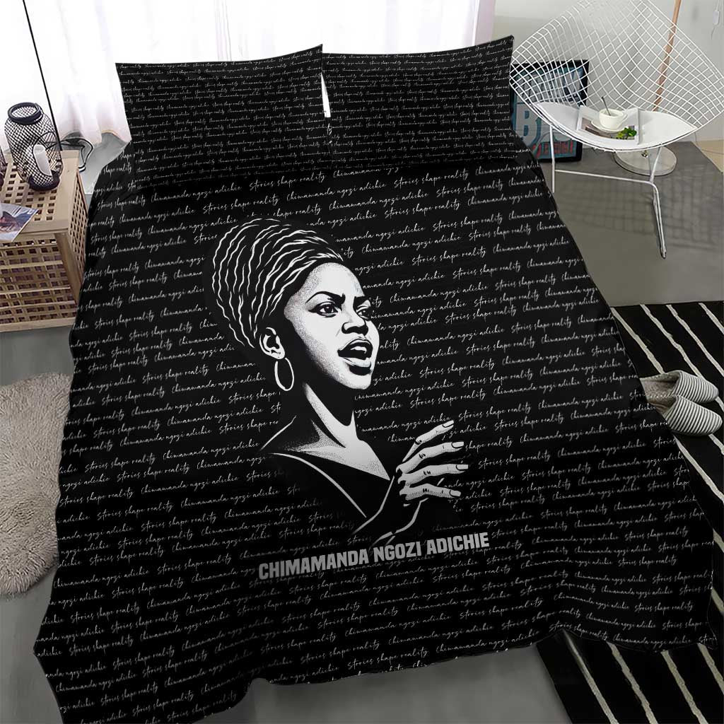 Chimamanda Ngozi Adichie Bedding Set with Expressive Speaking Portrait, Stories Shape Reality - African Pride