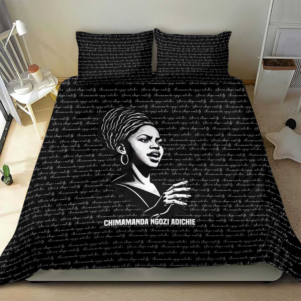 Chimamanda Ngozi Adichie Bedding Set with Expressive Speaking Portrait, Stories Shape Reality - African Pride