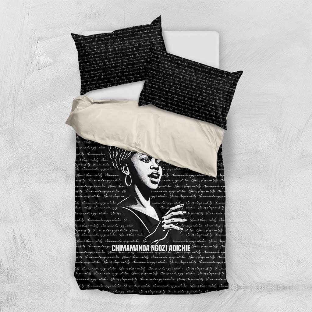 Chimamanda Ngozi Adichie Bedding Set with Expressive Speaking Portrait, Stories Shape Reality - African Pride