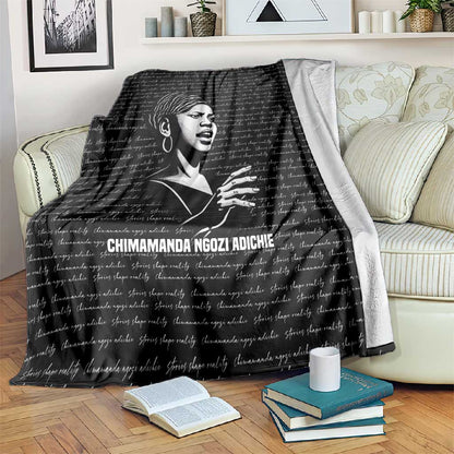 Chimamanda Ngozi Adichie Blanket with Expressive Speaking Portrait, Stories Shape Reality - African Pride