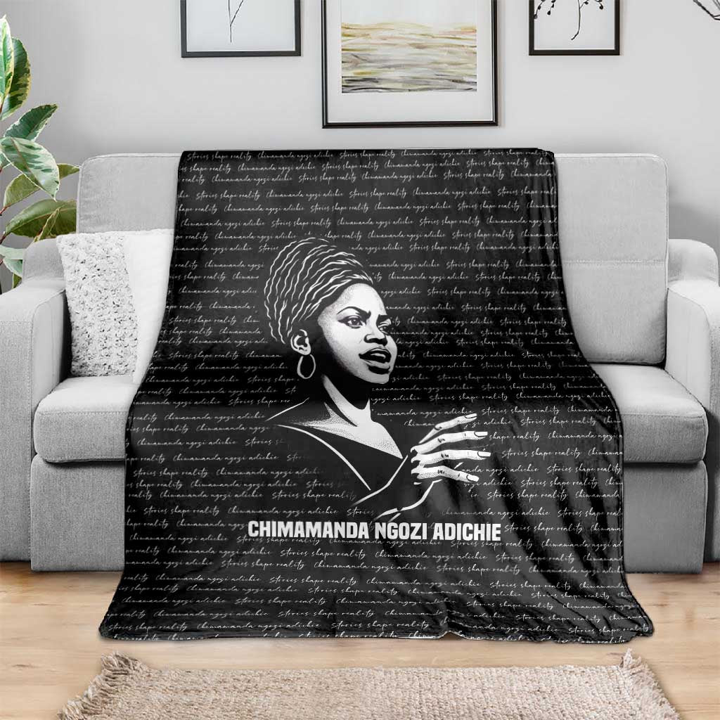 Chimamanda Ngozi Adichie Blanket with Expressive Speaking Portrait, Stories Shape Reality - African Pride