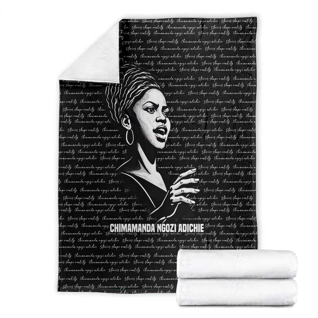 Chimamanda Ngozi Adichie Blanket with Expressive Speaking Portrait, Stories Shape Reality - African Pride