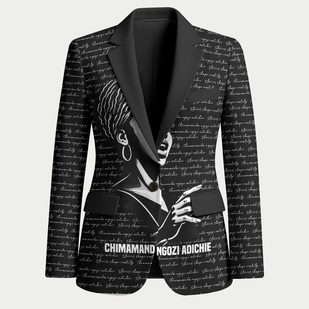 Chimamanda Ngozi Adichie Blazer with Expressive Speaking Portrait, Stories Shape Reality - African Pride