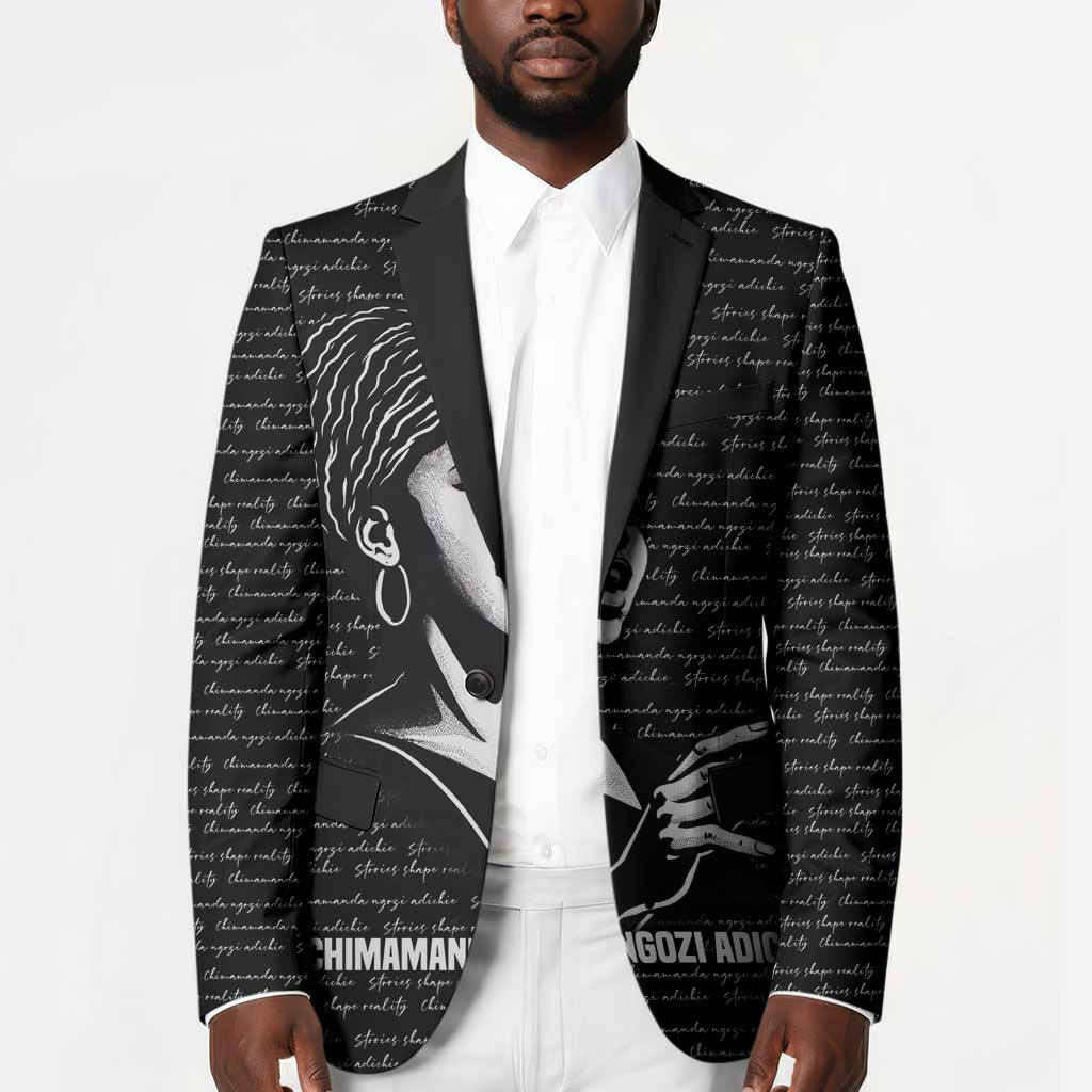 Chimamanda Ngozi Adichie Blazer with Expressive Speaking Portrait, Stories Shape Reality - African Pride