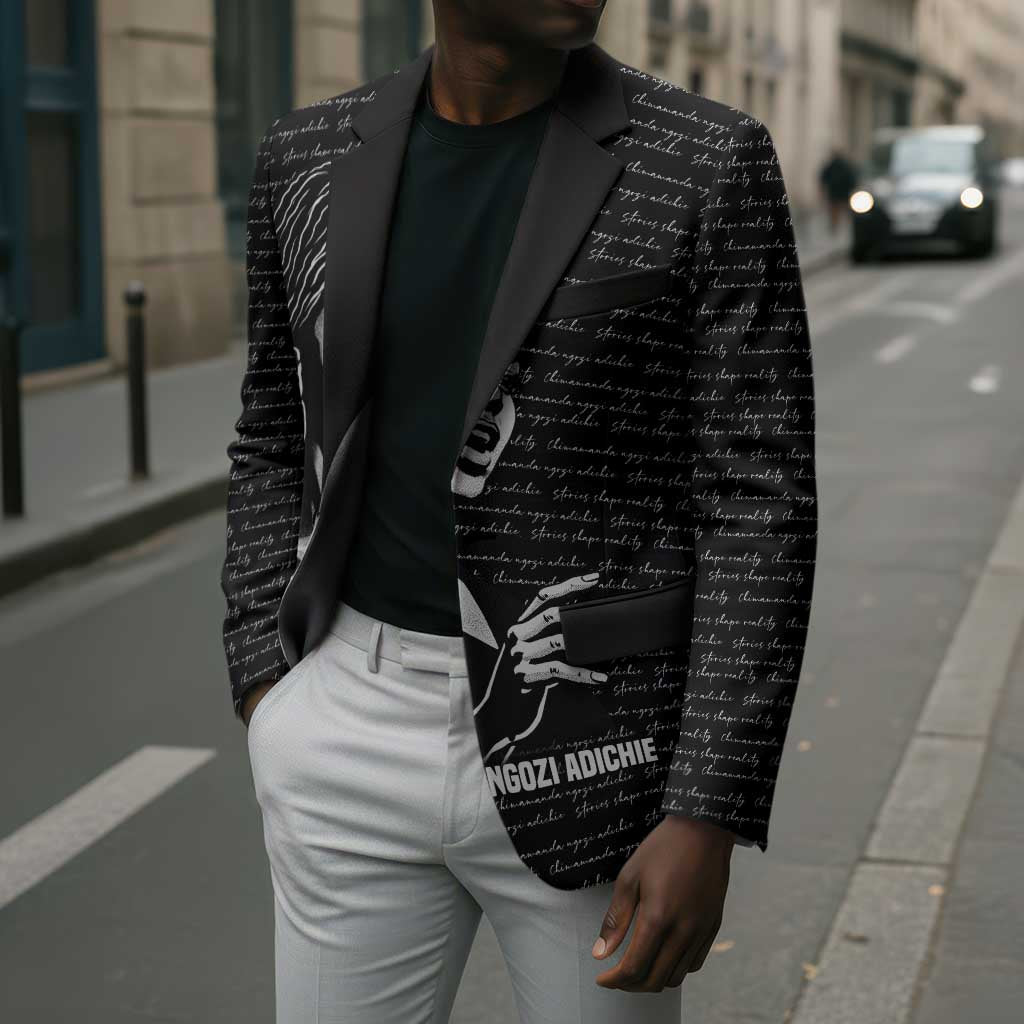 Chimamanda Ngozi Adichie Blazer with Expressive Speaking Portrait, Stories Shape Reality - African Pride