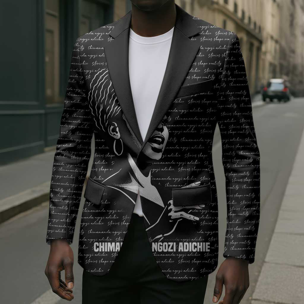Chimamanda Ngozi Adichie Blazer with Expressive Speaking Portrait, Stories Shape Reality - African Pride