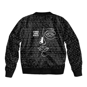 Chimamanda Ngozi Adichie Bomber Jacket with Expressive Speaking Portrait, Stories Shape Reality - African Pride