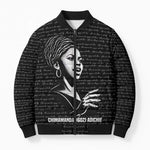 Chimamanda Ngozi Adichie Bomber Puffer Jacket with Expressive Speaking Portrait, Stories Shape Reality - African Pride