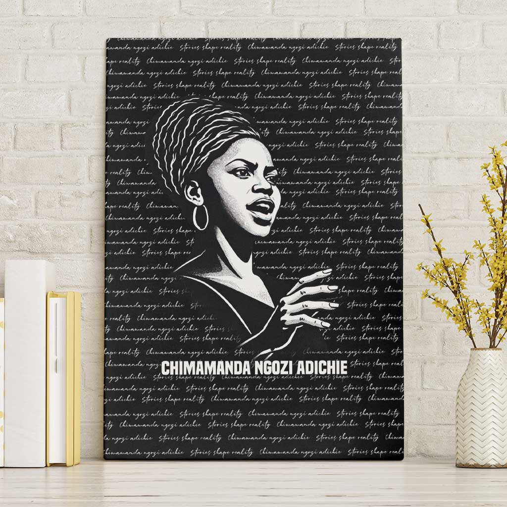 Chimamanda Ngozi Adichie Canvas Wall Art with Expressive Speaking Portrait, Stories Shape Reality - African Pride