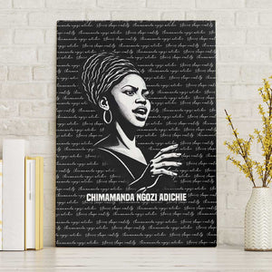 Chimamanda Ngozi Adichie Canvas Wall Art with Expressive Speaking Portrait, Stories Shape Reality - African Pride