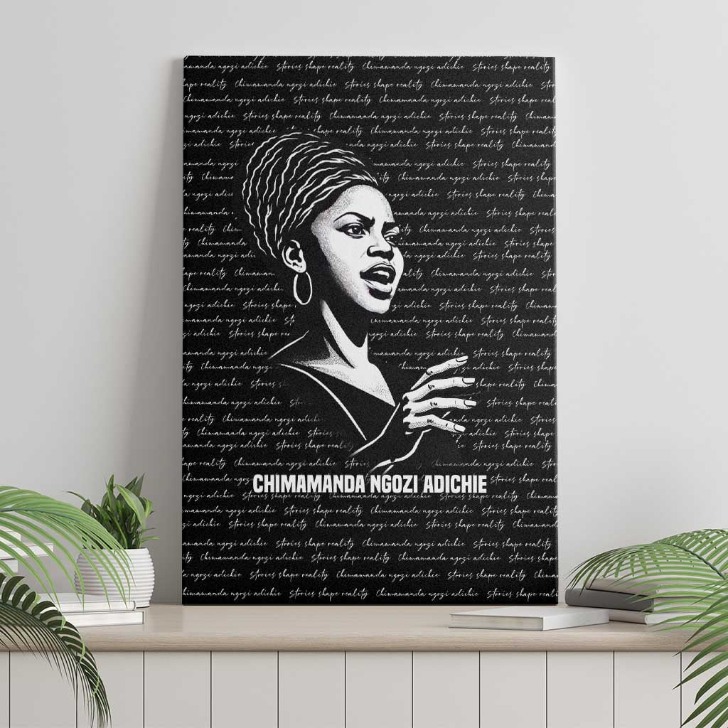 Chimamanda Ngozi Adichie Canvas Wall Art with Expressive Speaking Portrait, Stories Shape Reality - African Pride