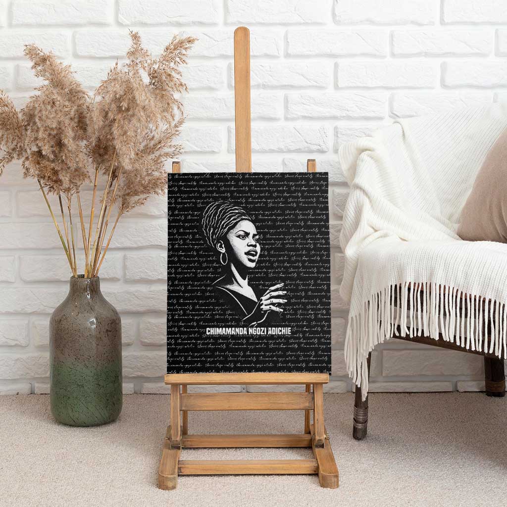 Chimamanda Ngozi Adichie Canvas Wall Art with Expressive Speaking Portrait, Stories Shape Reality - African Pride