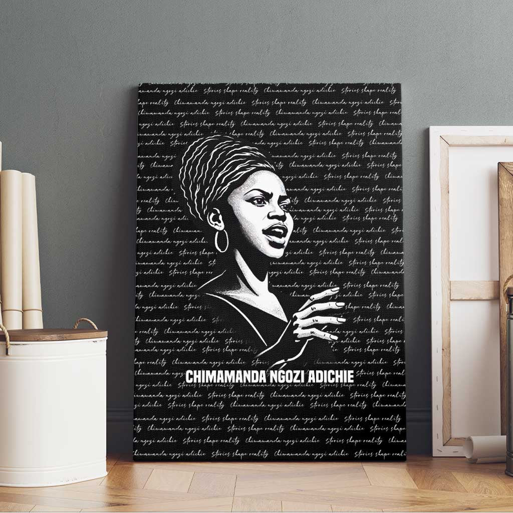Chimamanda Ngozi Adichie Canvas Wall Art with Expressive Speaking Portrait, Stories Shape Reality - African Pride