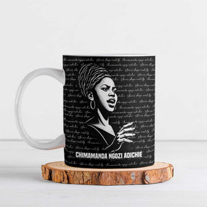 Chimamanda Ngozi Adichie Ceramic Mug with Expressive Speaking Portrait, Stories Shape Reality - African Pride