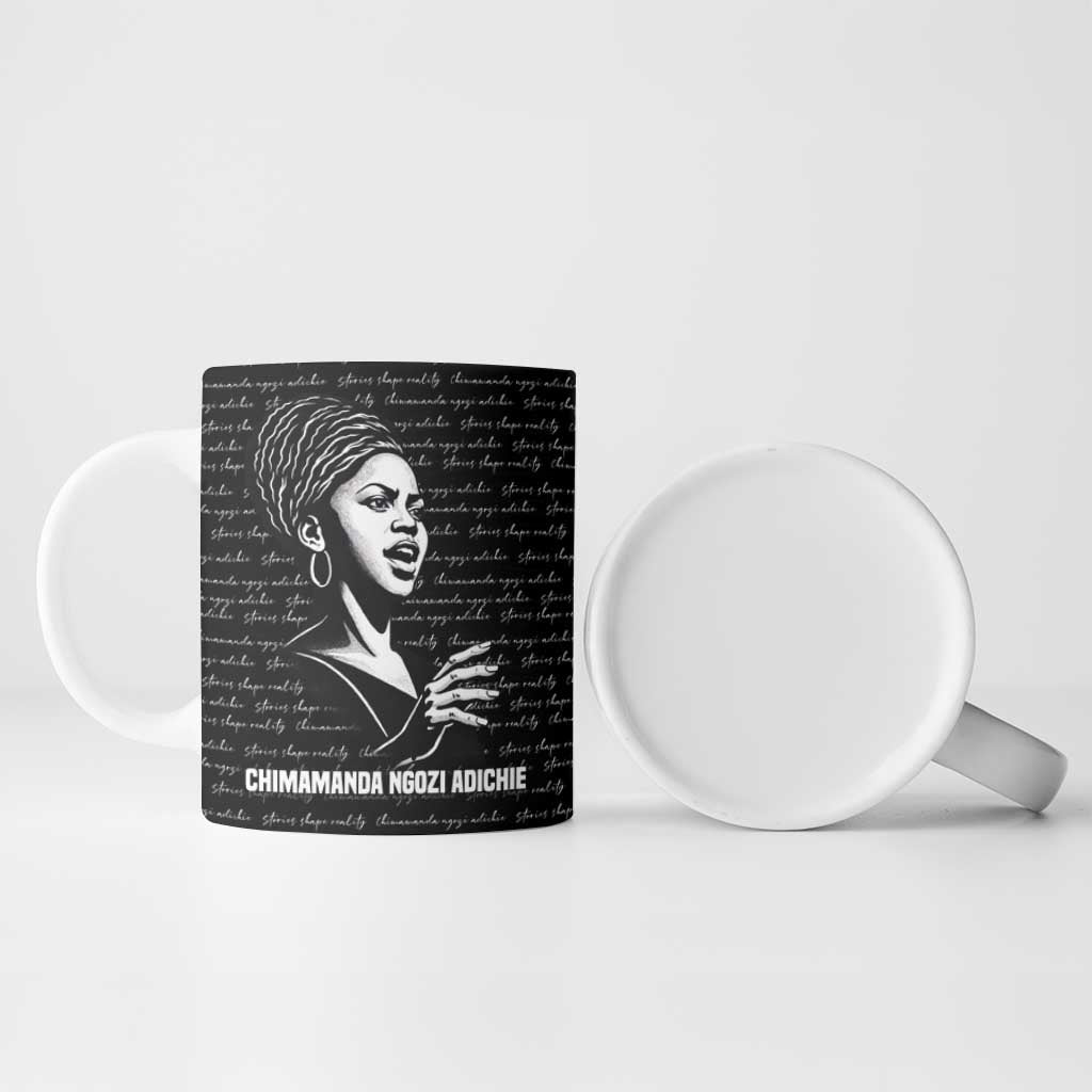 Chimamanda Ngozi Adichie Ceramic Mug with Expressive Speaking Portrait, Stories Shape Reality - African Pride